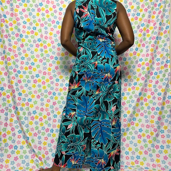 monstera leaf and birds of paradise dress. Vintage made in Hawaii. Size 12. - Picture 3 of 5